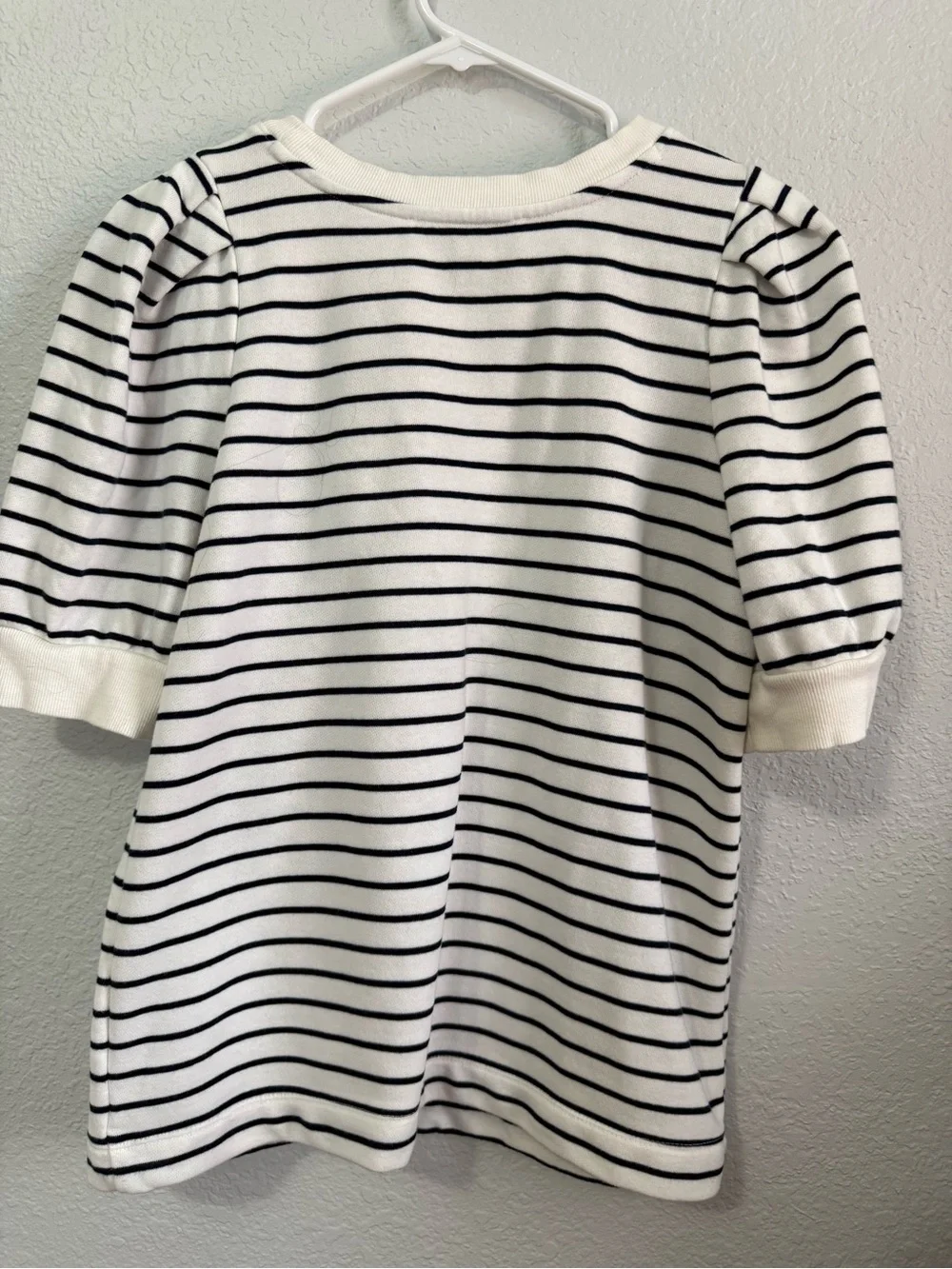 LOFT White & Black Striped Puff Sleeve Dress